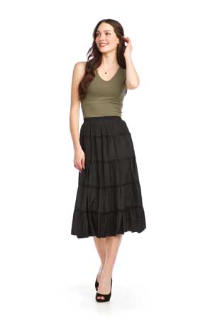 PS-16917 - TIERED SKIRT WITH LACE TRIM - Colors: BLACK, BLUSH - Available Sizes:XS-XXL - Catalog Page:91 